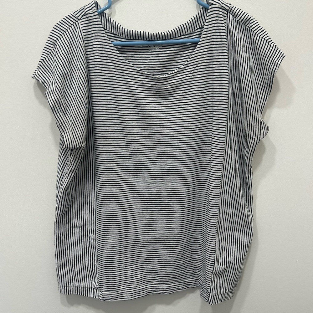 Land’s End Short Sleeve Large‎ 14-16 Black / White Women’s Striped 100% Cotton